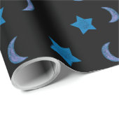 Papier Cadeau Lunes et étoiles bleues et noires (Coin rond)