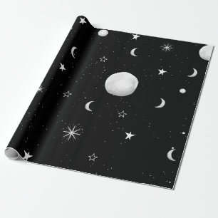 Papier Cadeau Lunes et étoiles noires et blanches
