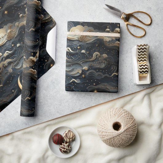 Papier Cadeau Lune's Journey : Celestial 3D Night Sky Design (Artisanat)