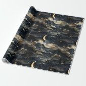 Papier Cadeau Lune's Journey : Celestial 3D Night Sky Design (Déroulé)