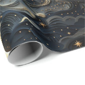 Papier Cadeau Lune's Journey : Celestial 3D Night Sky Design (Coin rond)