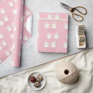 Papier Cadeau Lunettes aux oreilles de lapin blanc rose Sourire
