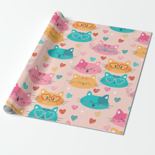 Papier Cadeau lunettes de chats mignons lunettes de coeur amusan
