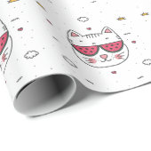 Papier Cadeau Lunettes de pastèque de chat blanc amusantes (Coin rond)