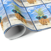 Papier Cadeau Lunettes de soleil du coeur sur ananas (Coin rond)