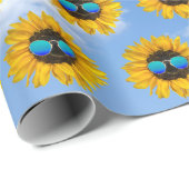 Papier Cadeau Lunettes de soleil rétro sur tournesol (Coin rond)