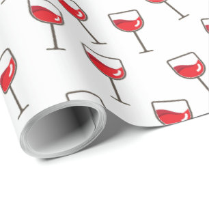 Papier Cadeau Lunettes de vin rouge Motif sur blanc