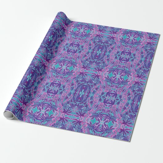 Papier Cadeau Lupine Fleurs Bohème Arabesque Motif Violet (Déroulé)