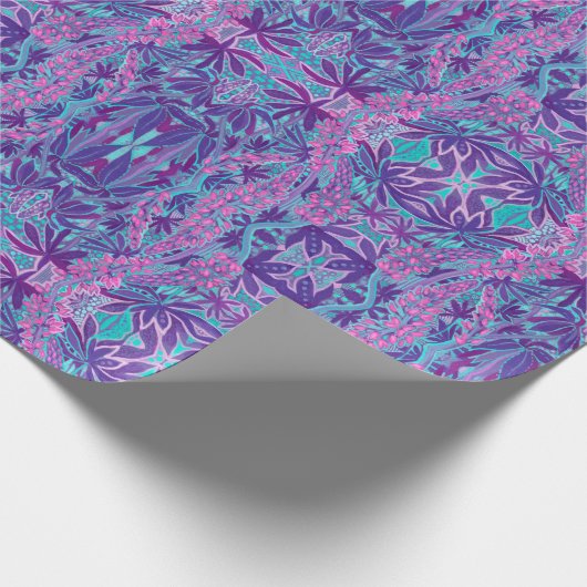 Papier Cadeau Lupine Fleurs Bohème Arabesque Motif Violet (Coin)