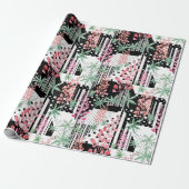 Papier Cadeau Lupines sur un patchwork arrière - plan noir et bl (Déroulé)