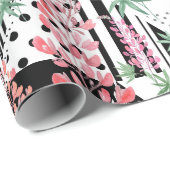 Papier Cadeau Lupines sur un patchwork arrière - plan noir et bl (Coin rond)