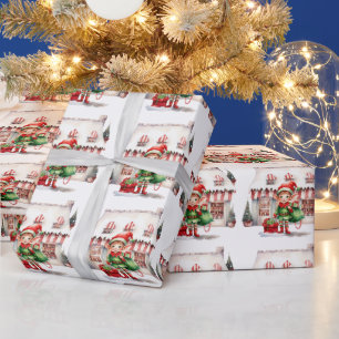 Papier Cadeau lutin de Noël avec un sac de cadeaux