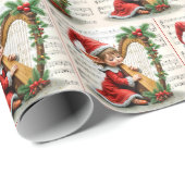 Papier Cadeau Lutin de Noël jouant de la harpe (Coin rond)