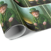 Papier Cadeau Lutin irlandais avec un pot d'or (Coin rond)