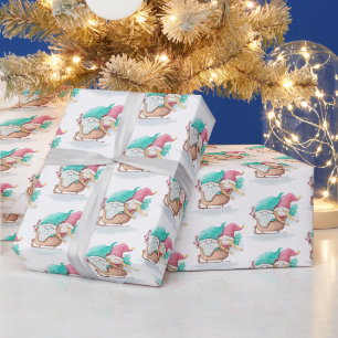Papier Cadeau Lutins de Noël dans un traîneau