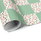 Papier Cadeau Lutins de Noël et rayures vertes (Coin rond)