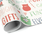 Papier Cadeau Lutins de Noël et Texte Amusant (Coin rond)
