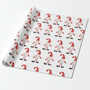 Papier Cadeau Lutins de Noël motif rayé rouge blanc gris