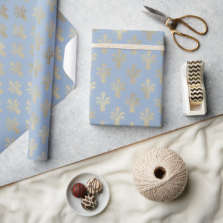 Papier Cadeau Lux Gold Fleur de Lis et Cerulean Blue