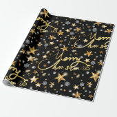 Papier Cadeau Luxe Black & Gold Stars Metallic Mode Noël (Déroulé)