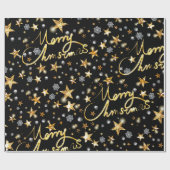 Papier Cadeau Luxe Black & Gold Stars Metallic Mode Noël (Plat)