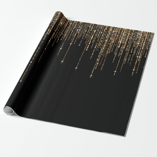 Papier Cadeau Luxe Chic Black Gold Fringe Parties scintillant ét (Déroulé)