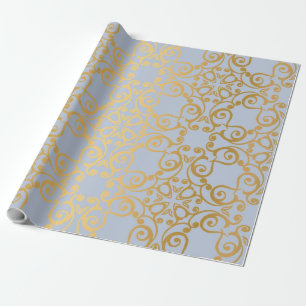 PAPIER CADEAU LUXE ÉLÉGANT BLEU OR ANNIVERSAIRE MARIAGE WRAP