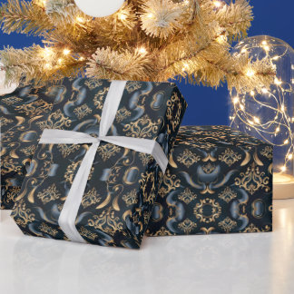 Papier Cadeau luxe élégant nuit bleu motif avec or