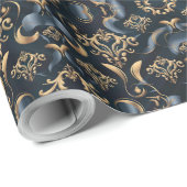 Papier Cadeau luxe élégant nuit bleu motif avec or (Coin rond)