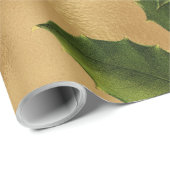 Papier Cadeau Luxe Gold Faux Foil, Green Holly, Red Berries (Coin rond)