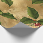 Papier Cadeau Luxe Gold Faux Foil, Green Holly, Red Berries (Coin)