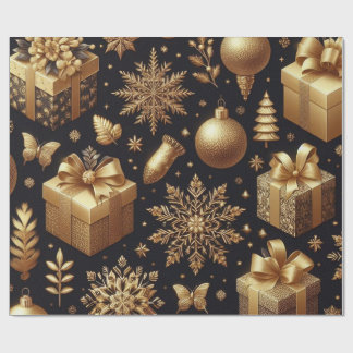 Papier Cadeau Luxe Gold Foil Stars & Ornaments Holiday Gift Wr