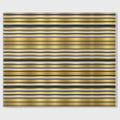 Papier Cadeau Luxe moderne avec bandes Noir et Or (Plat)