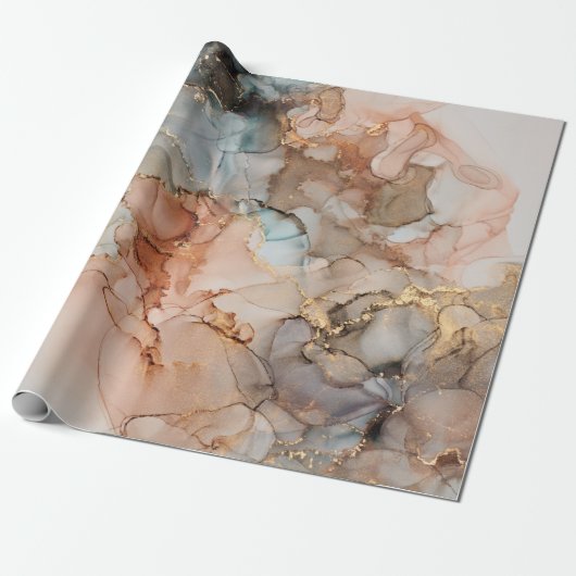 Papier Cadeau Luxe naturel peinture abstraite d'art fluide en al (Déroulé)