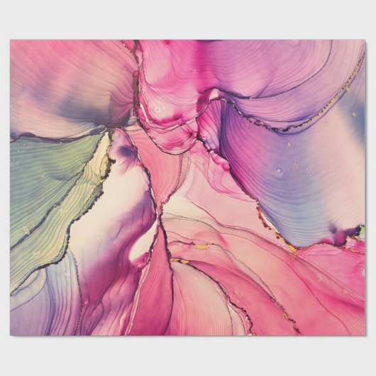 Papier Cadeau Luxe naturel peinture abstraite d'art fluide en al (Plat)