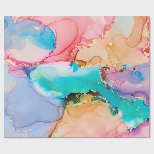 Papier Cadeau Luxe naturel peinture abstraite d'art fluide en al (Plat)