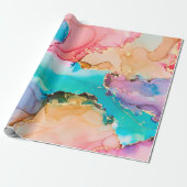 Papier Cadeau Luxe naturel peinture abstraite d'art fluide en al (Déroulé)