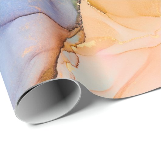 Papier Cadeau Luxe naturel peinture abstraite d'art fluide en al (Coin rond)