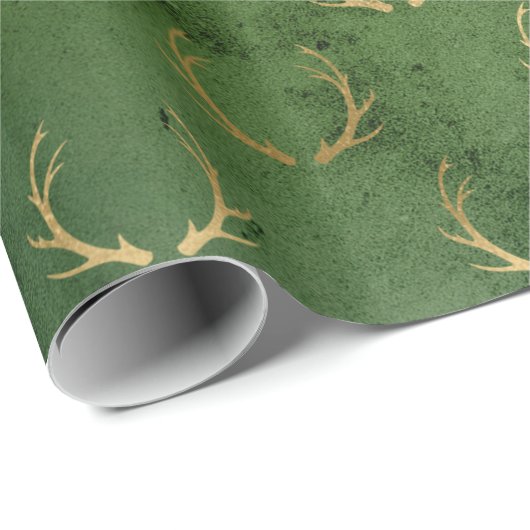 Papier Cadeau LUXE OR VERT NOËL renne (Coin rond)