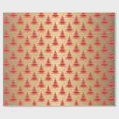 Papier Cadeau Luxe Red Gold Motif sapin de Noël (Plat)