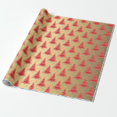 Papier Cadeau Luxe Red Gold Motif sapin de Noël (Déroulé)