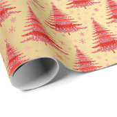 Papier Cadeau Luxe Red Gold Motif sapin de Noël (Coin rond)