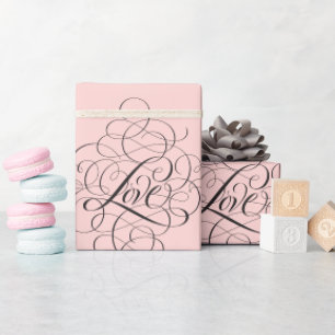 Papier Cadeau Luxe Rose fleuri AMOUR Moderne Calligraphie