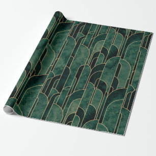 Papier Cadeau Luxueux Motif Art déco Vert et Or