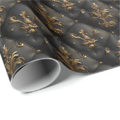 Papier Cadeau Luxueux Motif baroque noir et or (Coin rond)