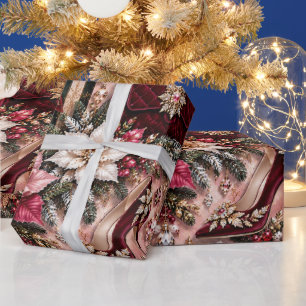 Papier Cadeau Luxueux Noël Fashion Burgundy Rose
