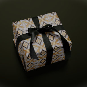 Papier Cadeau Luxueux Noël Géométrique Or et Blanc