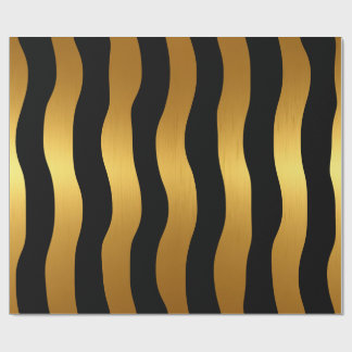 Papier Cadeau Luxueux rayures ondulées noir et or moderne