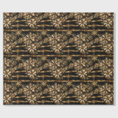 Papier Cadeau Luxueux Snowflakes Black Gold Bow Noël (Plat)