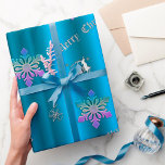 Papier Cadeau Luxurious Blue Christmas<br><div class="desc">A gorgeous blue Christmas wrapping paper featuring a pattern of decorative Christmas ornaments including hanging silver baubles, pastel colored rainbow metallic snowflakes, prancing silver reindeer surrounded by stars and a glittering 'Merry Christmas' in silver, adorned with sparkles. This elegant Christmas gift wrap will certainly add a touch of glamour and...</div>